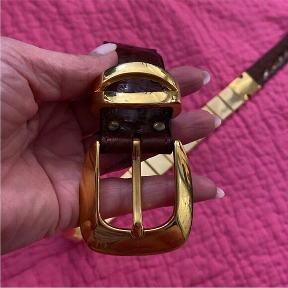 Nanny Brown genuine alligator/ gold metal Belt with Gold Buckle, L 30 inch - Picture 10 of 12